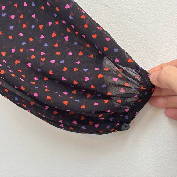 Banana Republic Ruffle Wrap Dress Sheer Chiffon Black Heart Print Size 6 - Picture 9 of 14